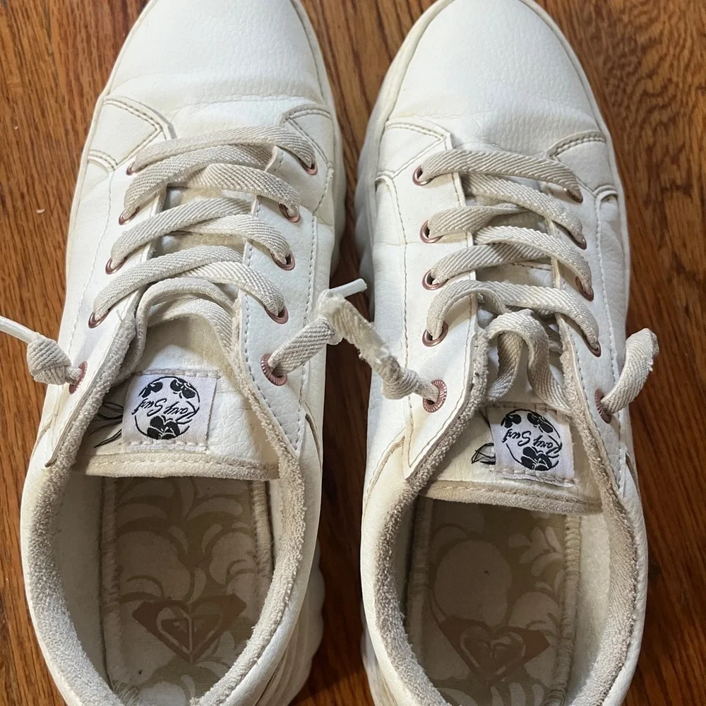 Roxy White with Pink Rose Accent Platform Sneakers